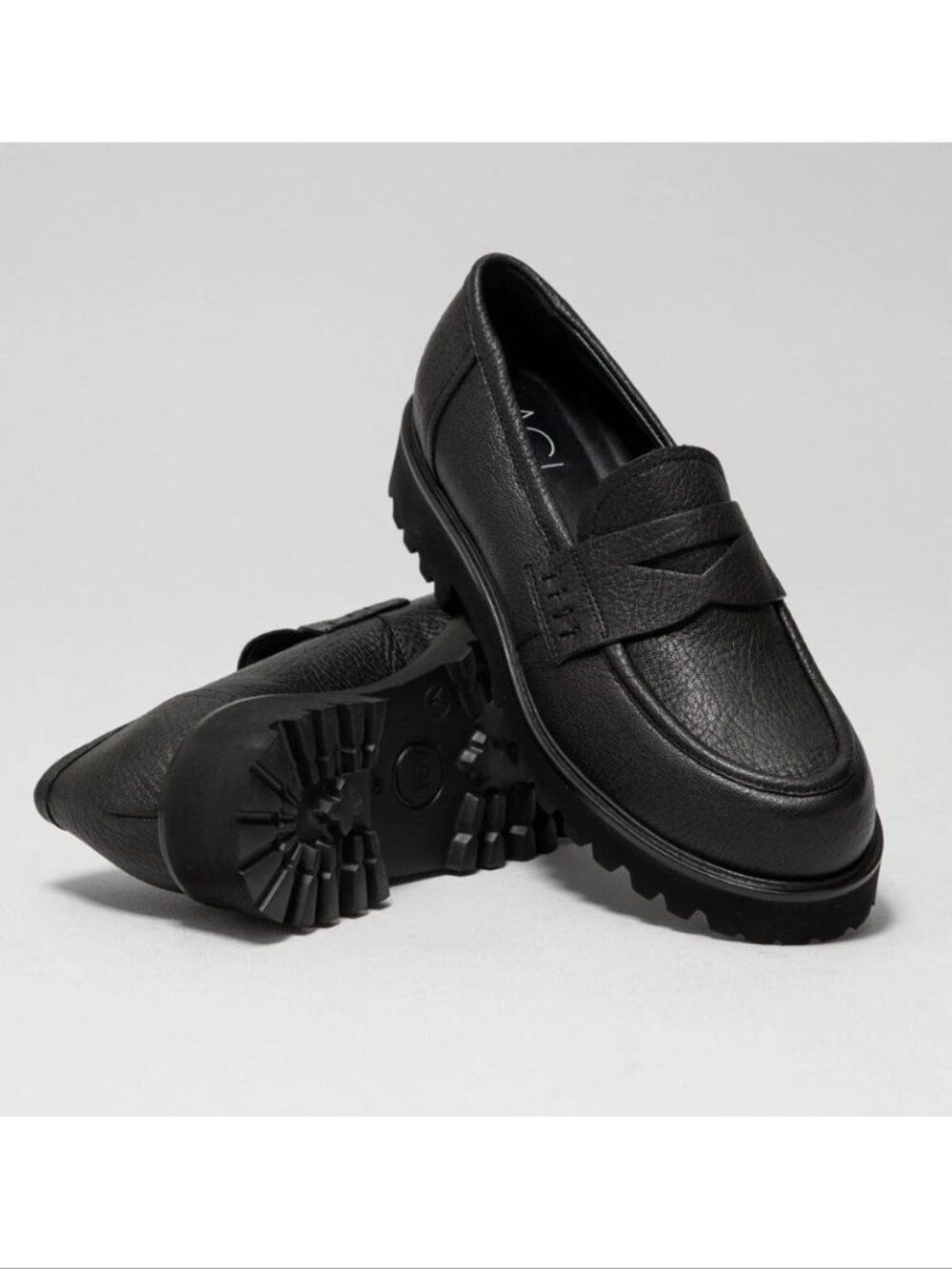 Agl Black Leather Penny Loafers with Lug Sole - fits like 7/7.5